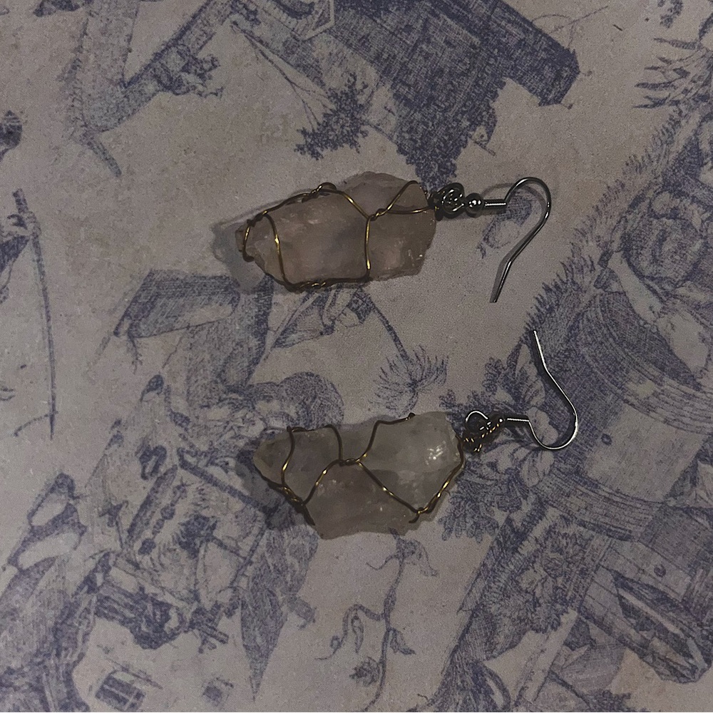 Handmade Rose Quartz Wrapped Crystal Earrings